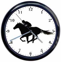 Horse Racing Large 10Inch Black Wall Clock