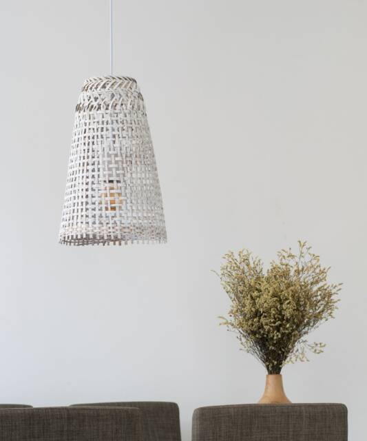 Whitewashed Bamboo Pendant Light - Handmade Rustic Woven Lamp - image 1