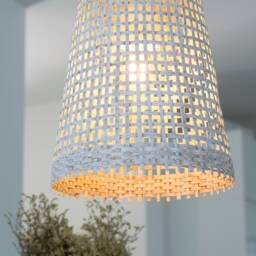 Whitewashed Bamboo Pendant Light - Handmade Rustic Woven Lamp - thumbnail 3