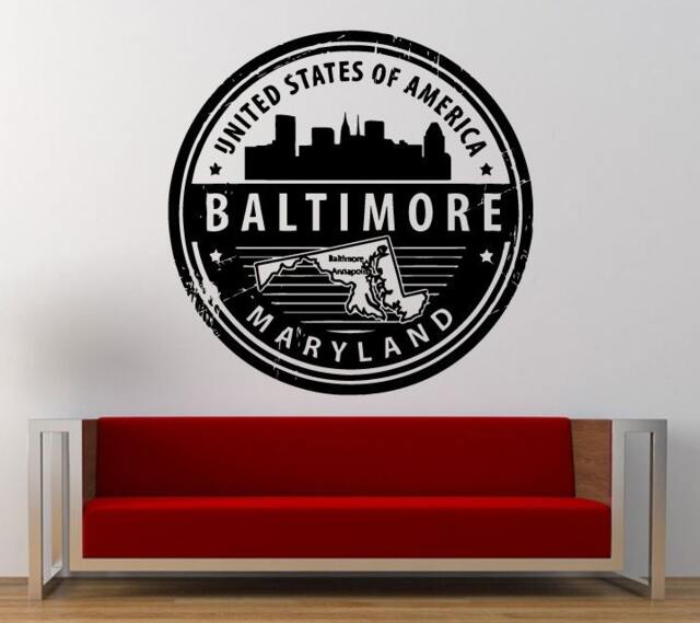 Unite States Of America Baltimore Maryland Stamp Wall Decal Sticker Vinyl Mural Leaving Bedroom Room Home Decor Free Shipping L320 - image 1