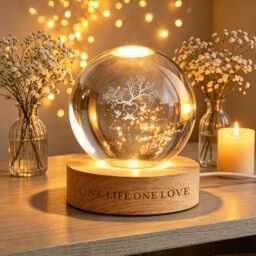 Tree Of Love Personalized Couples Crystal Led Ball Light, Custom Couple Night Lamp, Wedding Anniversary Gift, Couple Gift, Gift For Mom, Dad - thumbnail 3