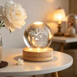 Tree Of Love Personalized Couples Crystal Led Ball Light, Custom Couple Night Lamp, Wedding Anniversary Gift, Couple Gift, Gift For Mom, Dad - thumbnail 2