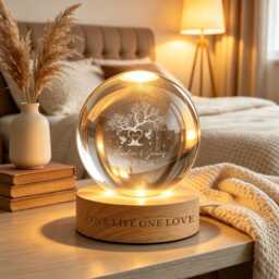 Tree Of Love Personalized Couples Crystal Led Ball Light, Custom Couple Night Lamp, Wedding Anniversary Gift, Couple Gift, Gift For Mom, Dad - thumbnail 4