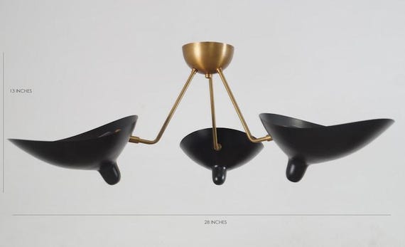 Mid Century Modern Sputnik Chandelier, Black & Brass Ceiling Light, 3-Light Fixture - image 1
