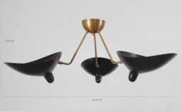 Mid Century Modern Sputnik Chandelier, Black & Brass Ceiling Light, 3-Light Fixture - thumbnail 3