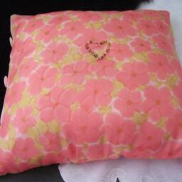 Pink Blossom Silk Cushion Cover. Valentine's Day. Beaded Heart Floral Pillow Sham - thumbnail 2