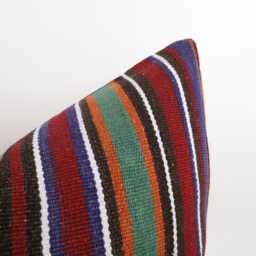 Handwoven Kilim Pillow Cover, 24x24 Turkish Wool Cushion, Bohemian Stripe Design - thumbnail 2