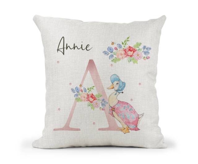 Personalised Jemima Puddle Duck Cushion...girls Pink Floral Letter Gift..bedroom Decor.daughter..granddaughter.goddaughter.niece.birthday - image 1