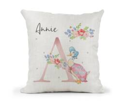 Personalised Jemima Puddle Duck Cushion...girls Pink Floral Letter Gift..bedroom Decor.daughter..granddaughter.goddaughter.niece.birthday - thumbnail 1