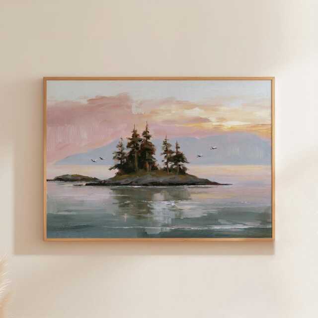 Coastal Island Poster, Pine Landscape Print, Seascape Wall Art, Paper - image 1