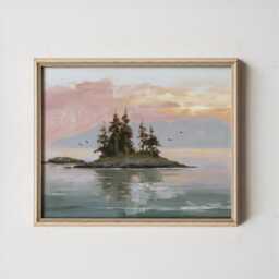 Coastal Island Poster, Pine Landscape Print, Seascape Wall Art, Paper - thumbnail 3