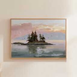 Coastal Island Poster, Pine Landscape Print, Seascape Wall Art, Paper - thumbnail 1