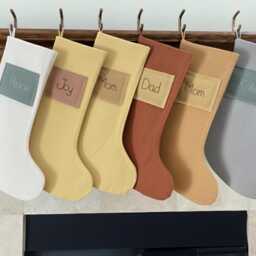 Custom Linen Stocking With Patch, Embroidered Handmade Stocking, Family Name Christmas Gift, Stockings - thumbnail 3