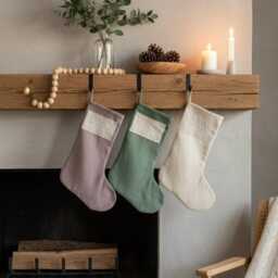 Custom Linen Stocking With Patch, Embroidered Handmade Stocking, Family Name Christmas Gift, Stockings - thumbnail 2