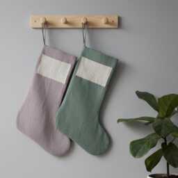 Custom Linen Stocking With Patch, Embroidered Handmade Stocking, Family Name Christmas Gift, Stockings - thumbnail 4