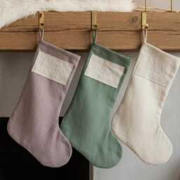Custom Linen Stocking With Patch, Embroidered Handmade Stocking, Family Name Christmas Gift, Stockings - thumbnail 1
