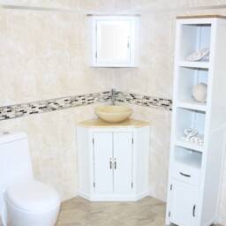White Painted Bathroom Vanity Unit Free Standing Corner Cabinet Golden Onyx Top & Basin 501Bpgo25Go
