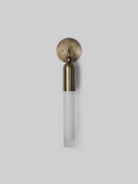 Solid Brass Cylinder Wall Sconce, Frosted Glass Modern Hallway Light - image 1