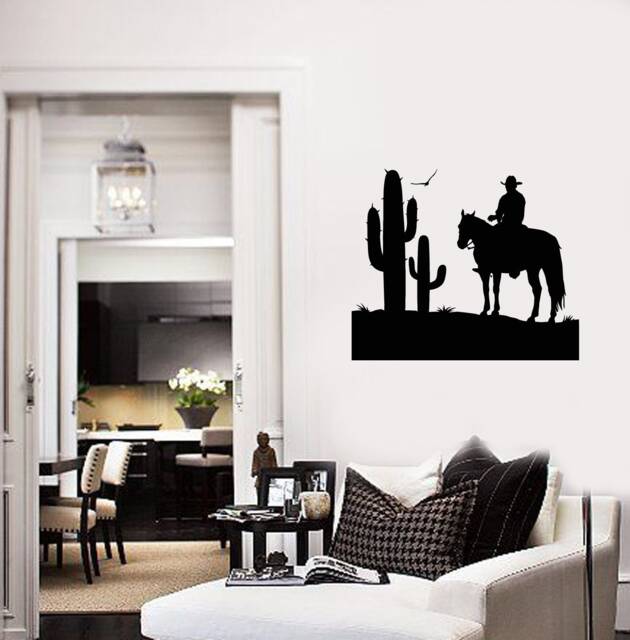Cowboy Silhouette Vinyl Wall Decal Wild West Boys Room Decor Stickers Mural - #2801Di - image 1