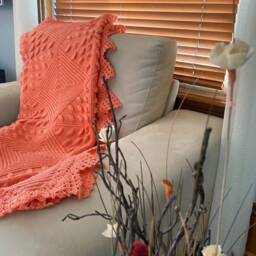 Handmade Vintage Knitted Orange Throw - thumbnail 3