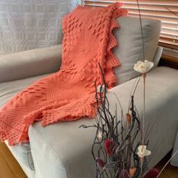 Handmade Vintage Knitted Orange Throw