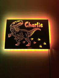 Dinosaur Light Up Mirror Personalised Engraved Acrylic Wall Led Sign. T-Rex, Bedroom, Nursery, Playroom, Name, Boys, Girls Gift, Green