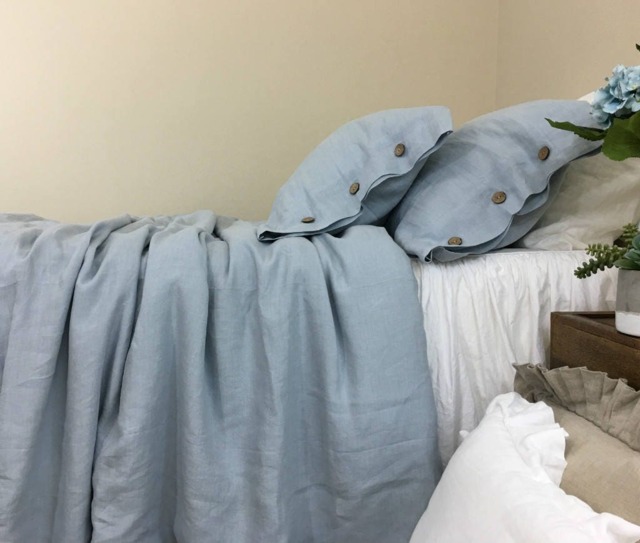 Duck Egg Blue Linen Duvet Cover With Buttons - Adding A Small Touch Of Fashion The Buttons - image 1