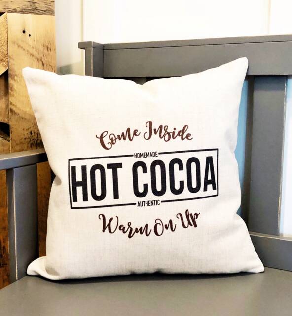 Hot Cocoa Linen Pillow Cover Winter Farmhouse Decor - image 1