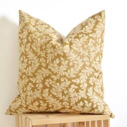 Gold Floral Pillow The Verity Cover Brocade & White Ivory Pattern Jacquard Throw 18x18 20x20 - thumbnail 2