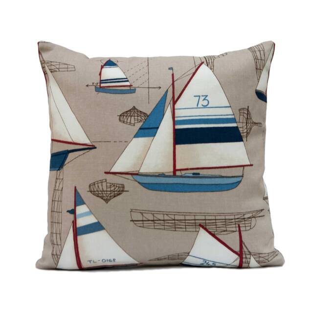 Tan Pillow, Throw Pillow Cover, Decorative Cushion Covers, Pillowcase, Accent Toss Linen, Boat Drawing Pattern - image 1