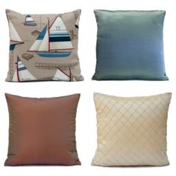 Tan Pillow, Throw Pillow Cover, Decorative Cushion Covers, Pillowcase, Accent Toss Linen, Boat Drawing Pattern - thumbnail 3