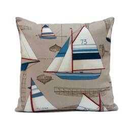 Tan Pillow, Throw Pillow Cover, Decorative Cushion Covers, Pillowcase, Accent Toss Linen, Boat Drawing Pattern - thumbnail 1