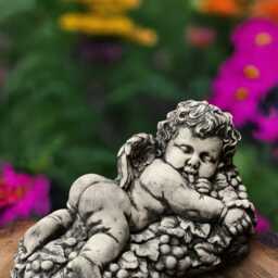 Cement Cherub Statue Concrete Baby Angel Sculpture Garden Decoration Stone Cute Figurine Guardian Yard Ornament Angel Memorial - thumbnail 3