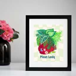Plant Lady Art Print Red Backpack With Plants, Nature-Inspired Wall - thumbnail 2