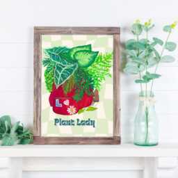Plant Lady Art Print Red Backpack With Plants, Nature-Inspired Wall - thumbnail 3