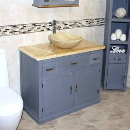 Bathroom Grey Painted Vanity Unit Cabinet Wash Stand Golden Onyx Marble Stone Basin 1161Ggo025Go - thumbnail 2