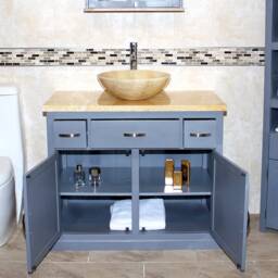 Bathroom Grey Painted Vanity Unit Cabinet Wash Stand Golden Onyx Marble Stone Basin 1161Ggo025Go - thumbnail 3