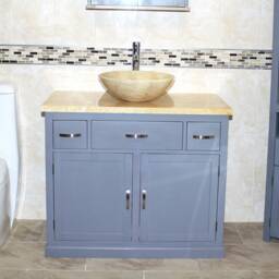 Bathroom Grey Painted Vanity Unit Cabinet Wash Stand Golden Onyx Marble Stone Basin 1161Ggo025Go