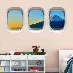 sticker Pack - Airplane Window Wall Art Decals Mt Fuji Aviation Frame Kids Room Plane Decor Vwaq Ppw21 - thumbnail 1