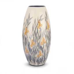Yellow Grass Vase, Wabi Sabi Ikebana Hand Thrown Pottery, Fall Centerpiece, Gray & White, Summer Grass, New Homeowner Gift - thumbnail 3