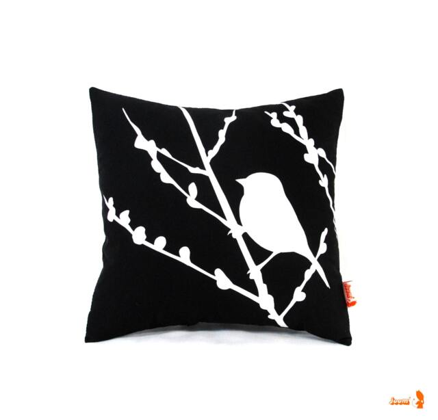 Black Bird On Cherry Blossom - Mini 10.5 Inches Square Pillow - image 1