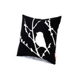 Black Bird On Cherry Blossom - Mini 10.5 Inches Square Pillow - thumbnail 2