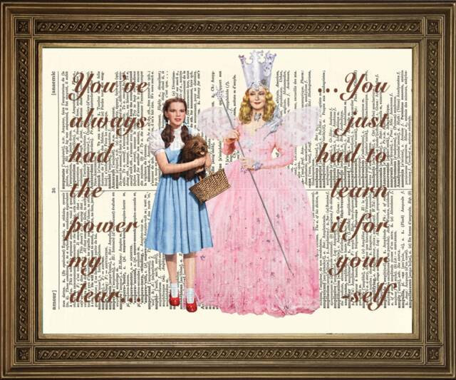 Wizard Of Oz Print Glinda & Dorothy, Printed On Vintage Dictionary Pages - image 1