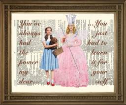 Wizard Of Oz Print Glinda & Dorothy, Printed On Vintage Dictionary Pages - thumbnail 1