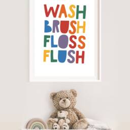 Wash Brush Floss Flush Print, Bathroom Rules, Kids Prints, Signs, Decor, Wall Art - thumbnail 3