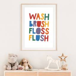 Wash Brush Floss Flush Print, Bathroom Rules, Kids Prints, Signs, Decor, Wall Art - thumbnail 2