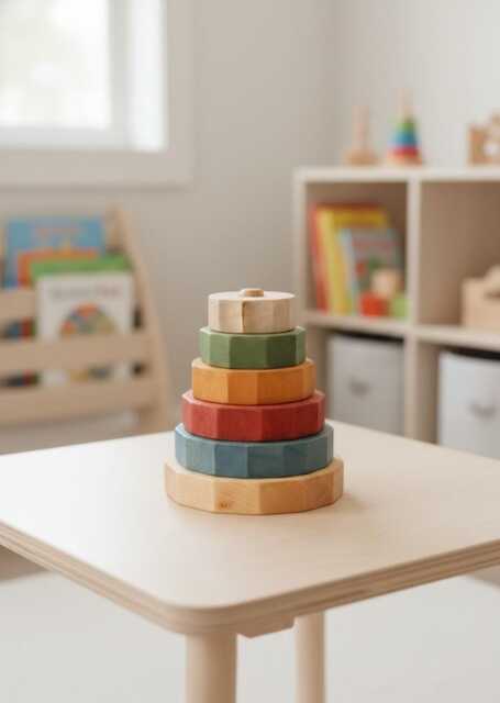 Wooden Pyramid - Round Stacking Toy Colourful Coloured Learning Ring Stacker Motor Skills Birthday Gift - image 1