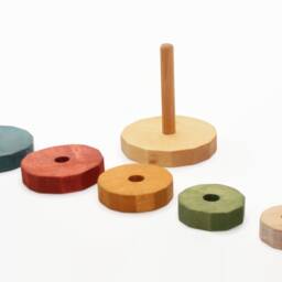 Wooden Pyramid - Round Stacking Toy Colourful Coloured Learning Ring Stacker Motor Skills Birthday Gift - thumbnail 2