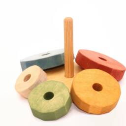 Wooden Pyramid - Round Stacking Toy Colourful Coloured Learning Ring Stacker Motor Skills Birthday Gift - thumbnail 4