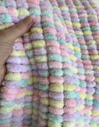Hand Knitted Pom Baby Blanket Pink/Lemon/Lilac/Mint - Pram Size - Approx 60cmx72cm - thumbnail 1